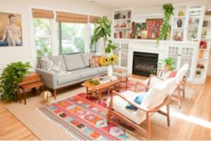 Rugs define spaces in small living rooms