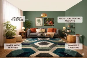 how to use a statement rug in a small room