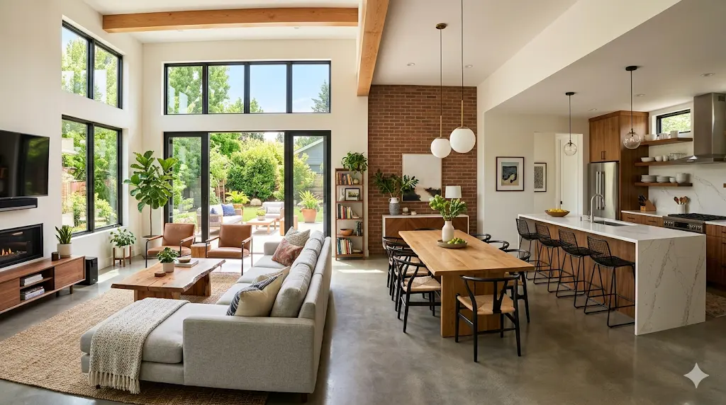 open floor plan furniture layout for smart homes