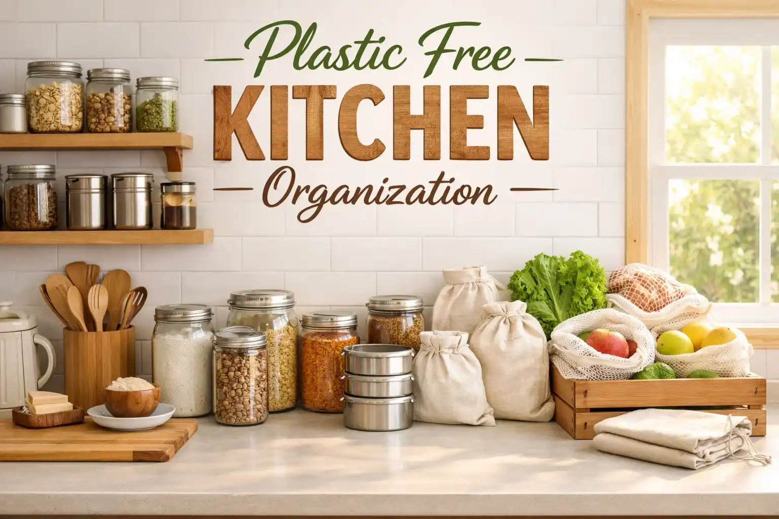 Plastic free kitchen organization tips